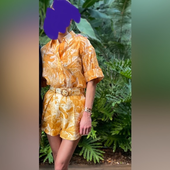 ZIMMERMANN MAE LINEN PALM PRINT BELTED SHORTS AND BUTTON UP TOP SET - Picture 3 of 10